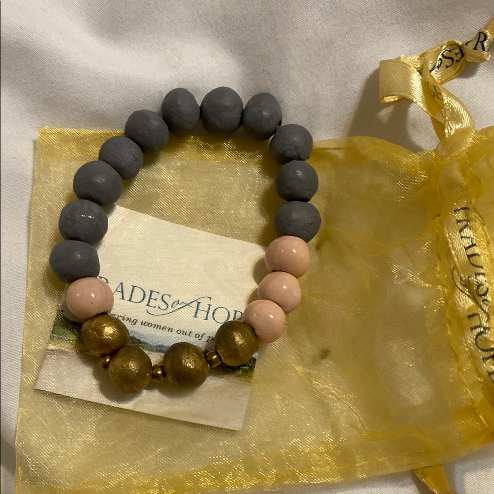 Gray, Pink, and Gold Beaded Bracelet